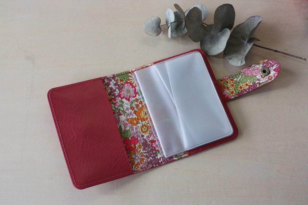 Cowhide x Liberty print card case pink - 证件套/卡套 - 真皮 粉红色