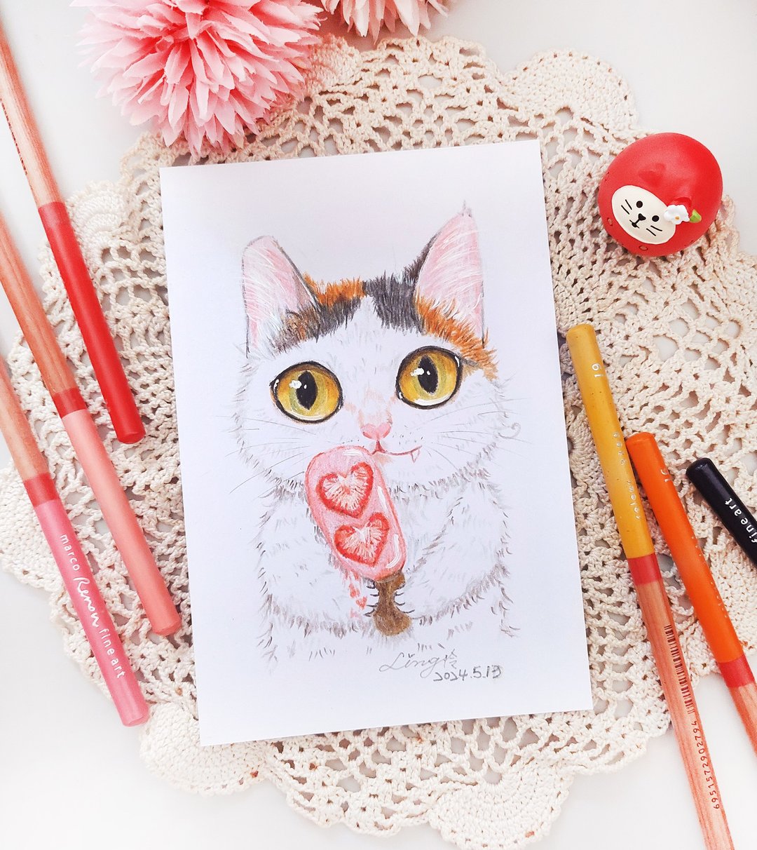 定制手绘宠物画/色铅笔/猫/ - 订制画像 - 纸 多色