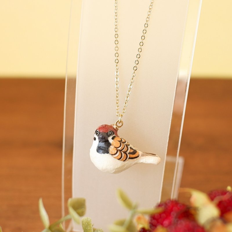 和纸饰品 项链 麻雀 雀 野鸟 鸟类 - 项链 - 其他材质 咖啡色