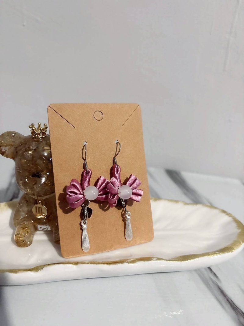 【暮光】纯手工不锈钢耳环 - 耳环/耳夹 - 不锈钢 粉红色