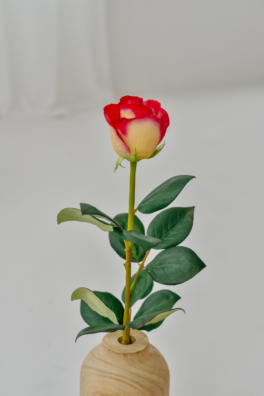 Artificial yellow with red rose,  Undying yellow rose, Gift for woman, Clay rose - 干燥花/捧花 - 塑料 多色
