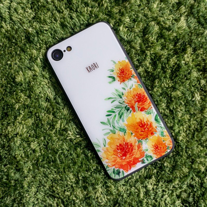 多设备兼容于智慧型手机玻璃外壳 [金个人化]金橙水彩风格 iPhone 安卓 JI39U - 手机壳/手机套 - 玻璃 橘色