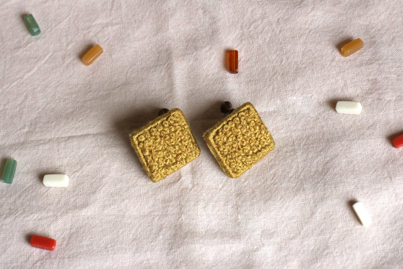 刺绣耳环 209 芥黄纯色 / 耳夹款 - 耳环/耳夹 - 绣线 黄色