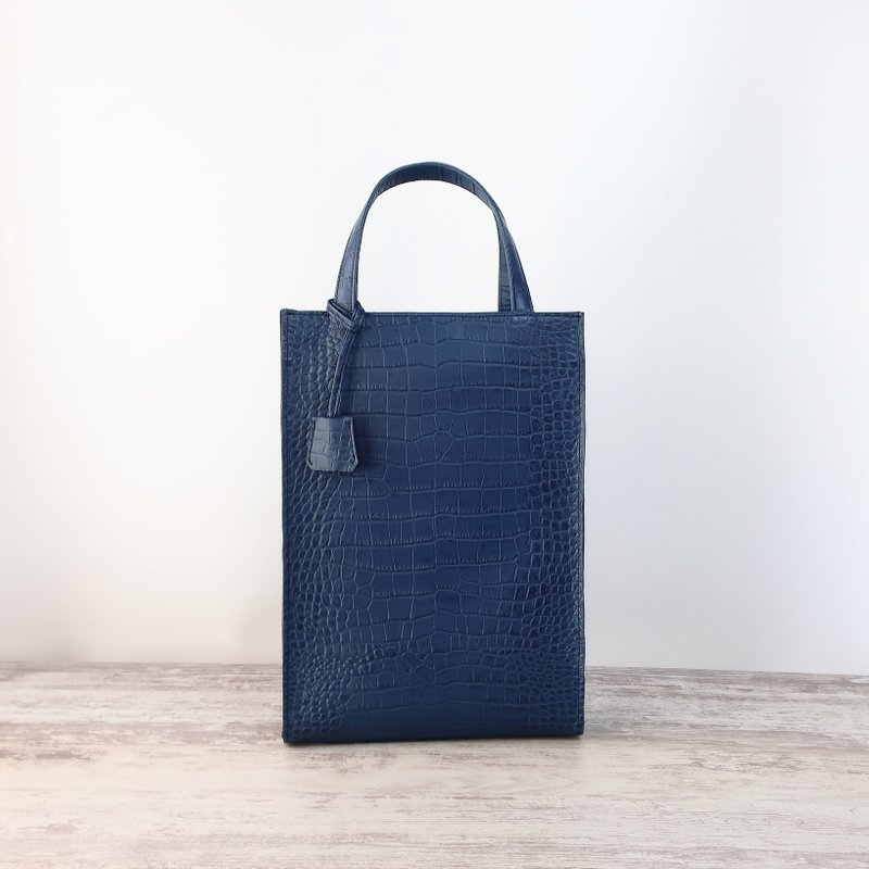 垂直长手提袋，外缝版，海军蓝，定制 - 手提包/手提袋 - 真皮 蓝色