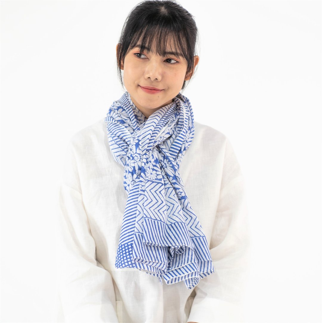 Indian Cotton Scarf Indian Cotton Shawl - 207 - 丝巾 - 棉 蓝色