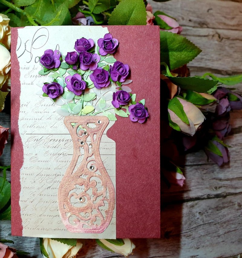 原创艺术手工卡片-英伦玫瑰-情人节-透明盒装万用卡-送给喜欢的人 - 卡片/明信片 - 纸 红色