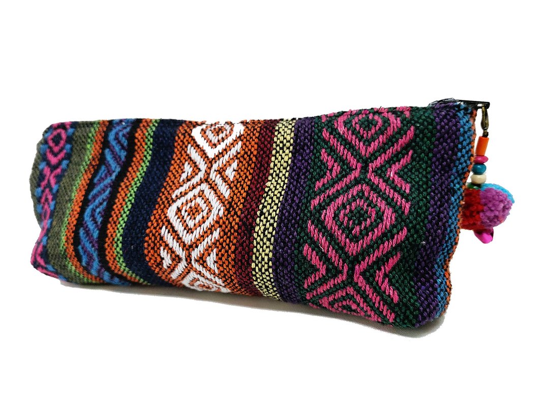 Woven Pencil Case Pen case Cotton Pencil Pouch Pom Pom Zipper Pencil Holder - 其他 - 棉 橘色