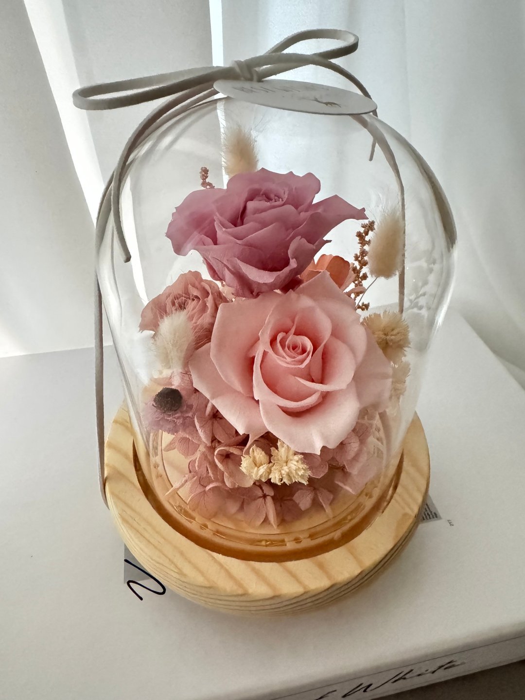 永生花玻璃花盅 夜灯 粉色款 赠送包装礼盒和提袋 - 干燥花/捧花 - 植物．花 