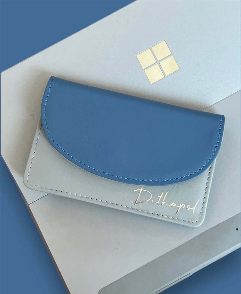 Personalized Leather Halfmoon Card Wallet - 皮夹/钱包 - 真皮 卡其色