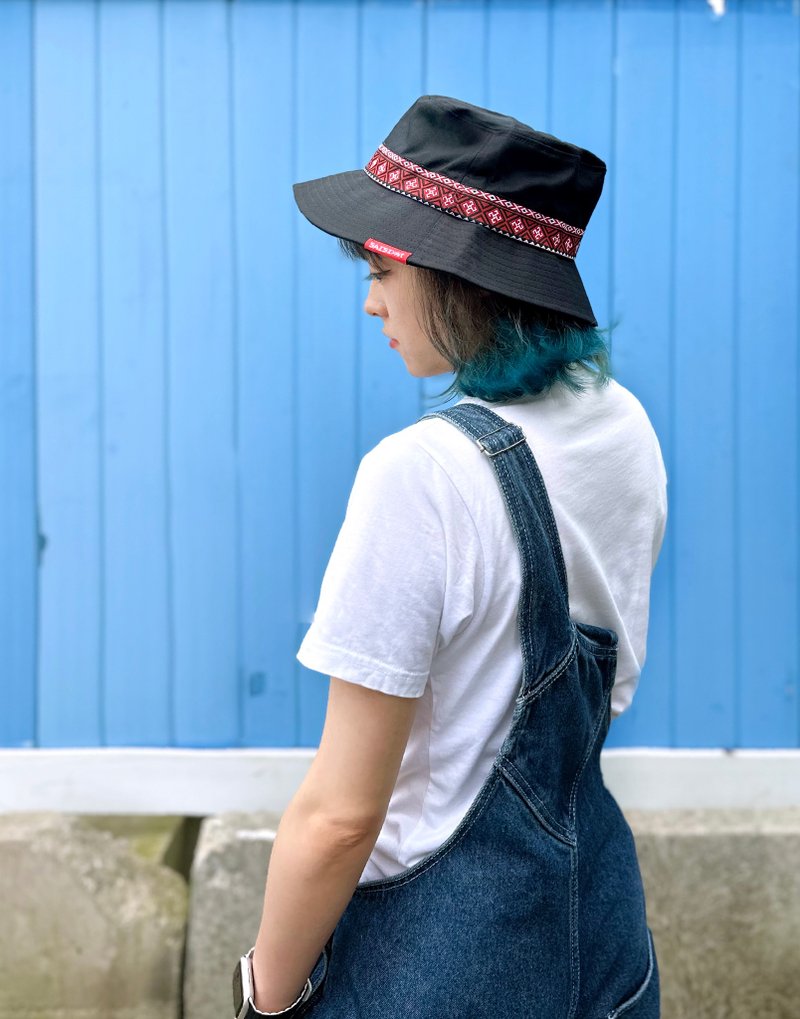 赛夏雷女纹织带渔夫帽 - 帽子 - 棉．麻 黑色