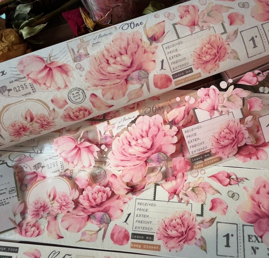 似梦 轻复古大花 清新粉色 PET 和纸胶带 - 纸胶带 - 其他材质 粉红色