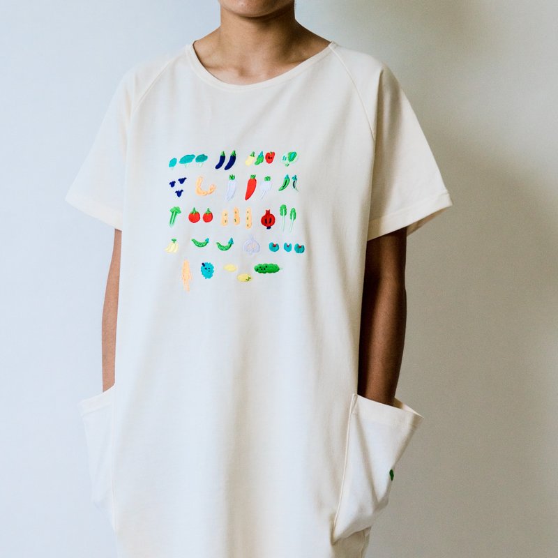 // 蔬菜摊 // 细绒大口袋洋装 - 洋装/连衣裙 - 棉．麻 白色