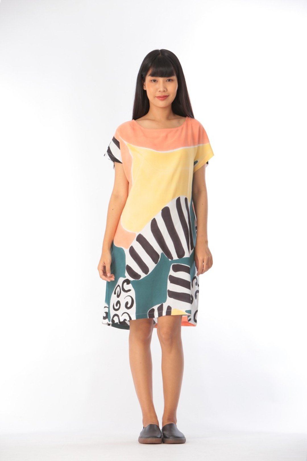 Short Dress Cotton Rayon Hand Painted for Summer resort vaca - 洋装/连衣裙 - 棉．麻 