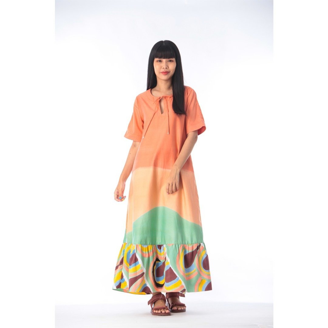 Dress Cotton Hand Paint Art x Decor SS21-05 - 洋装/连衣裙 - 棉．麻 橘色