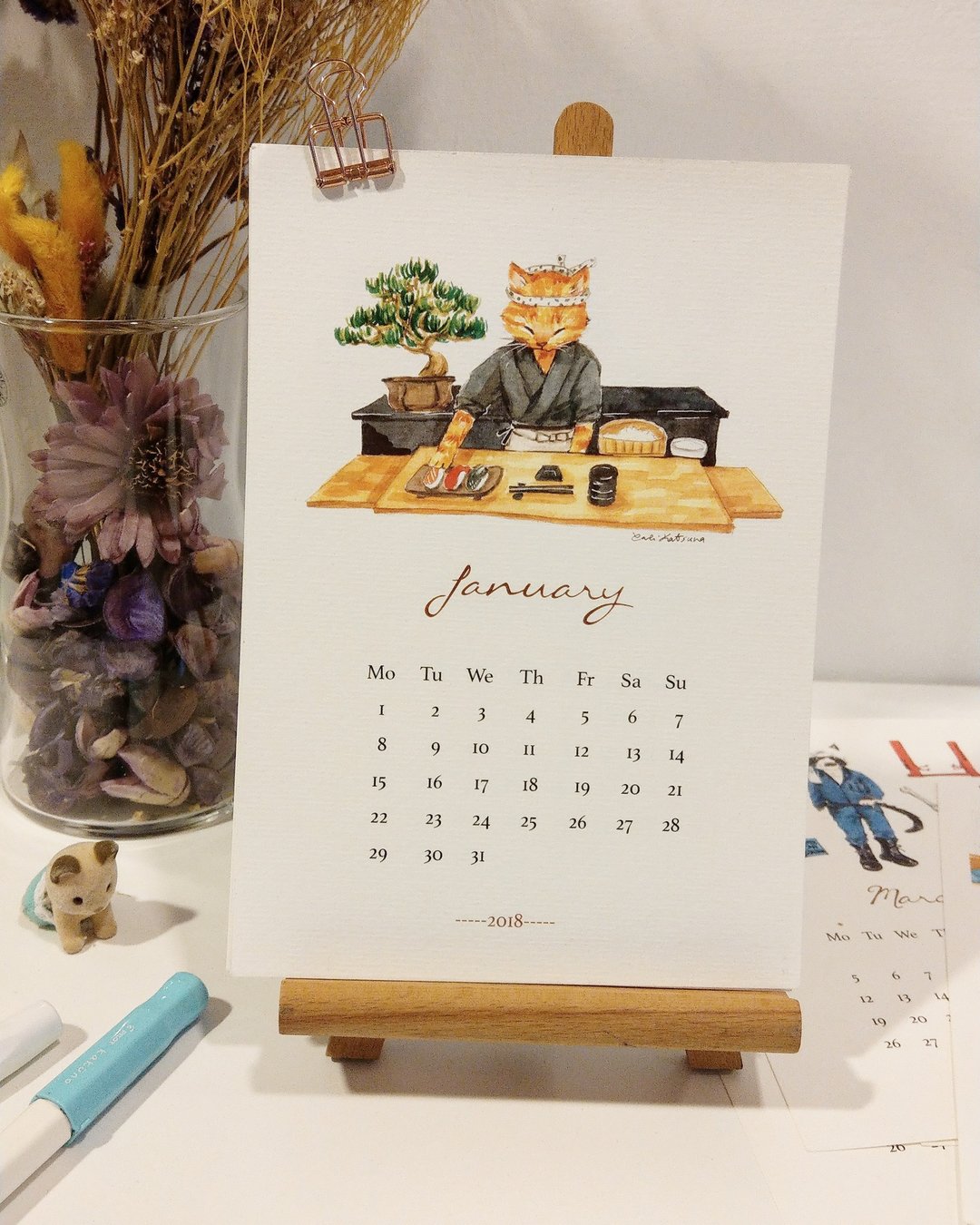 work cat猫咪职人水彩手绘2018月历/最后份数出清 - 年历/台历 - 纸 