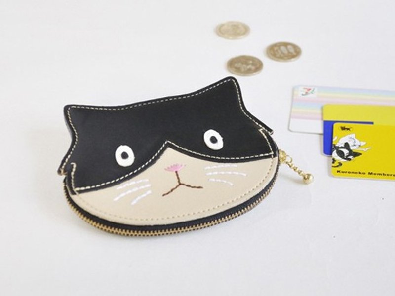 コインもカードもお札も入るケース　白黒猫 - 皮夹/钱包 - 真皮 