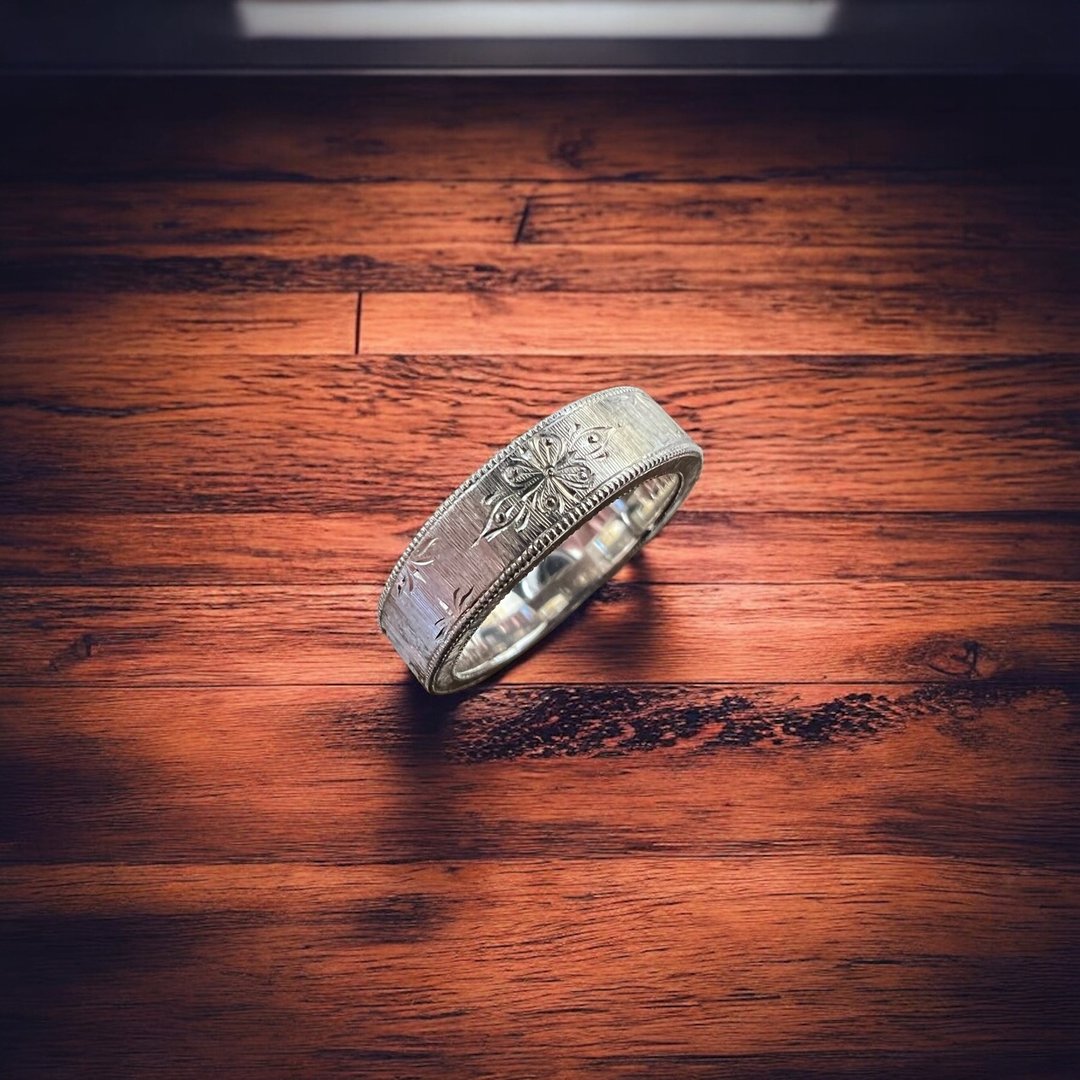 纯银勾丝批花戒指 - 戒指 - 银 