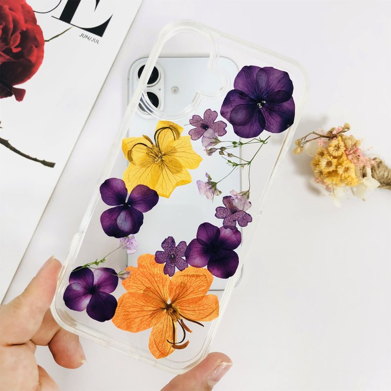 天然紫黄花手作押花手机壳 适用于iPhone 16 Pro Max Samsung S25 - 手机壳/手机套 - 植物．花 