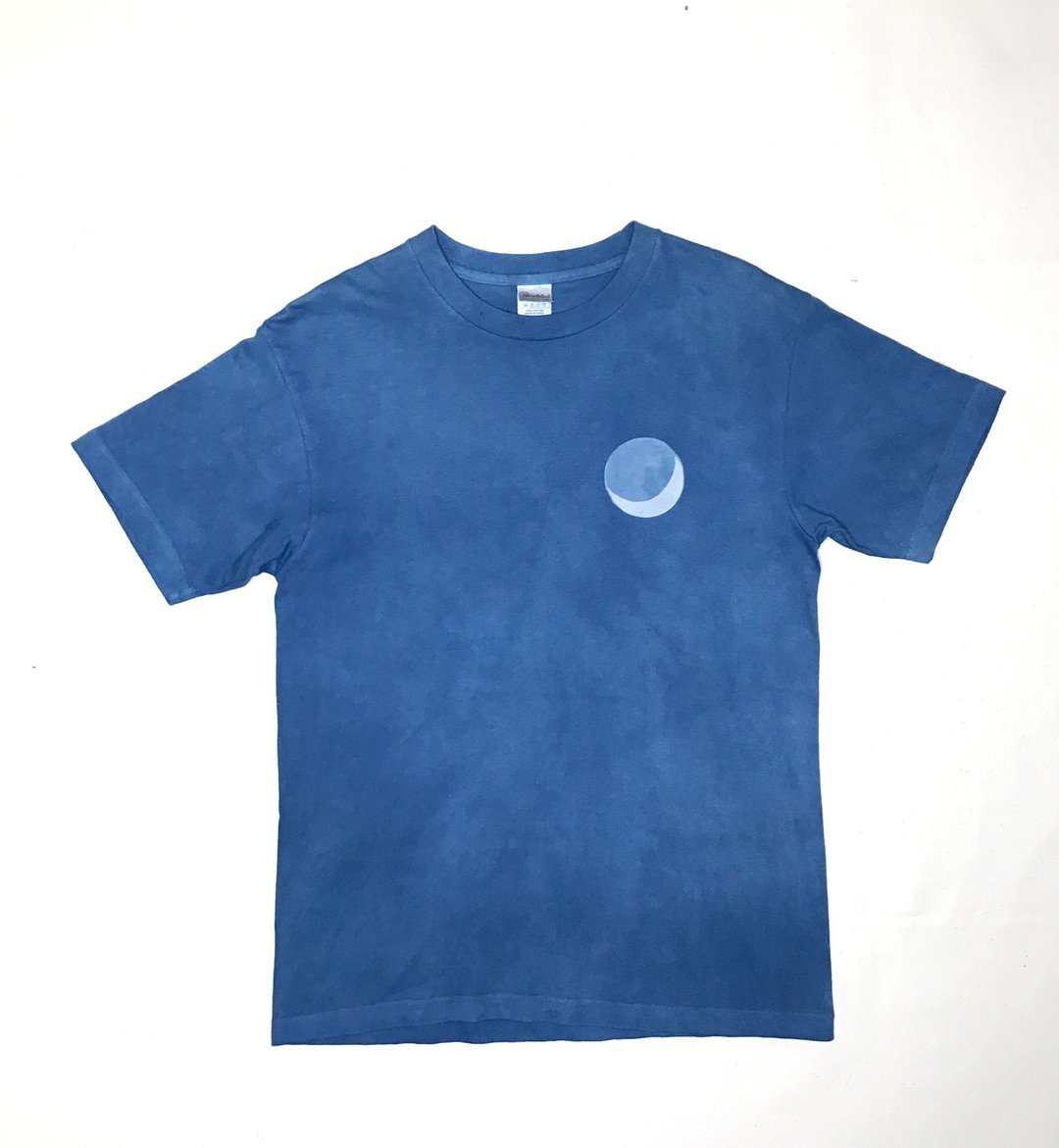 【Order received】 BLUE MOON TEE Indigo dye - 中性连帽卫衣/T 恤 - 棉 蓝色