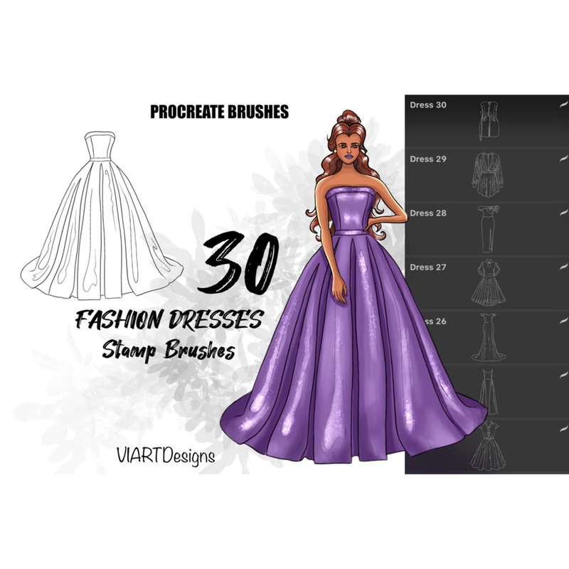 30 Fashion dresses stamps for Procreate App - 手工艺教程/工具书 - 其他材质 