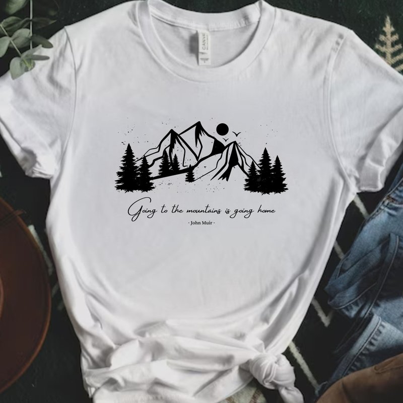 Going to the mountains 山在呼唤 中性短袖上衣 健行登山户外 - 女装 T 恤 - 棉．麻 白色