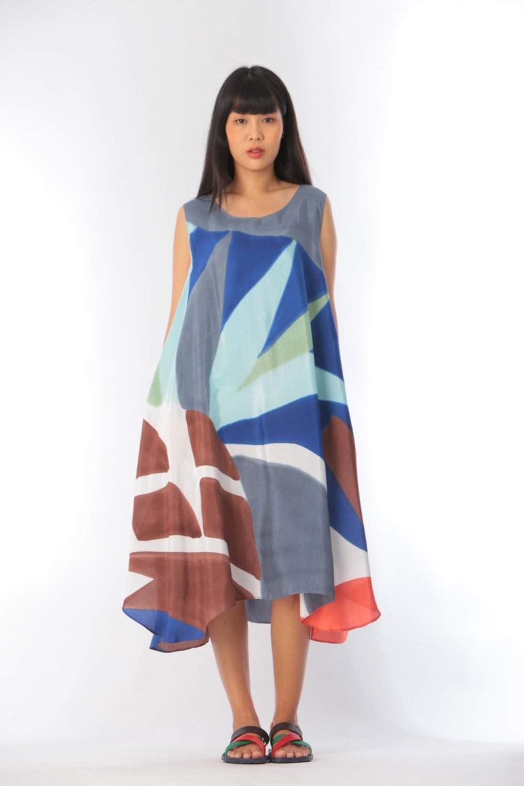 Dress Hand Paint Soft Cotton Silk for Yoga Vacation Holidays - 洋装/连衣裙 - 棉．麻 蓝色