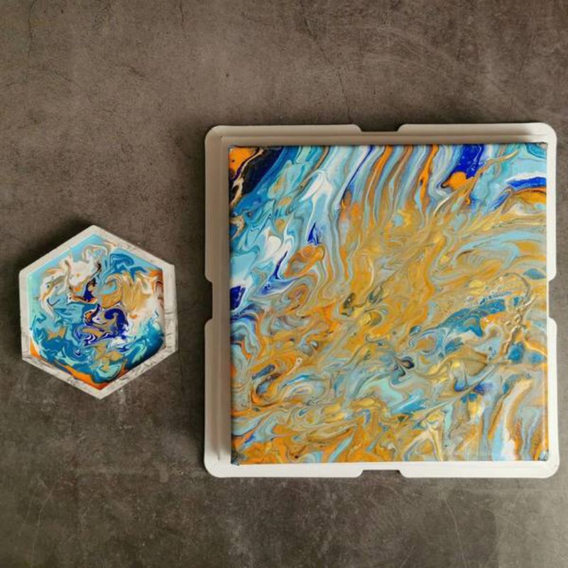 【高雄场】下班随手作 | 创作流体画方形布画与杯垫 - 插画/绘画/写字 - 棉．麻 