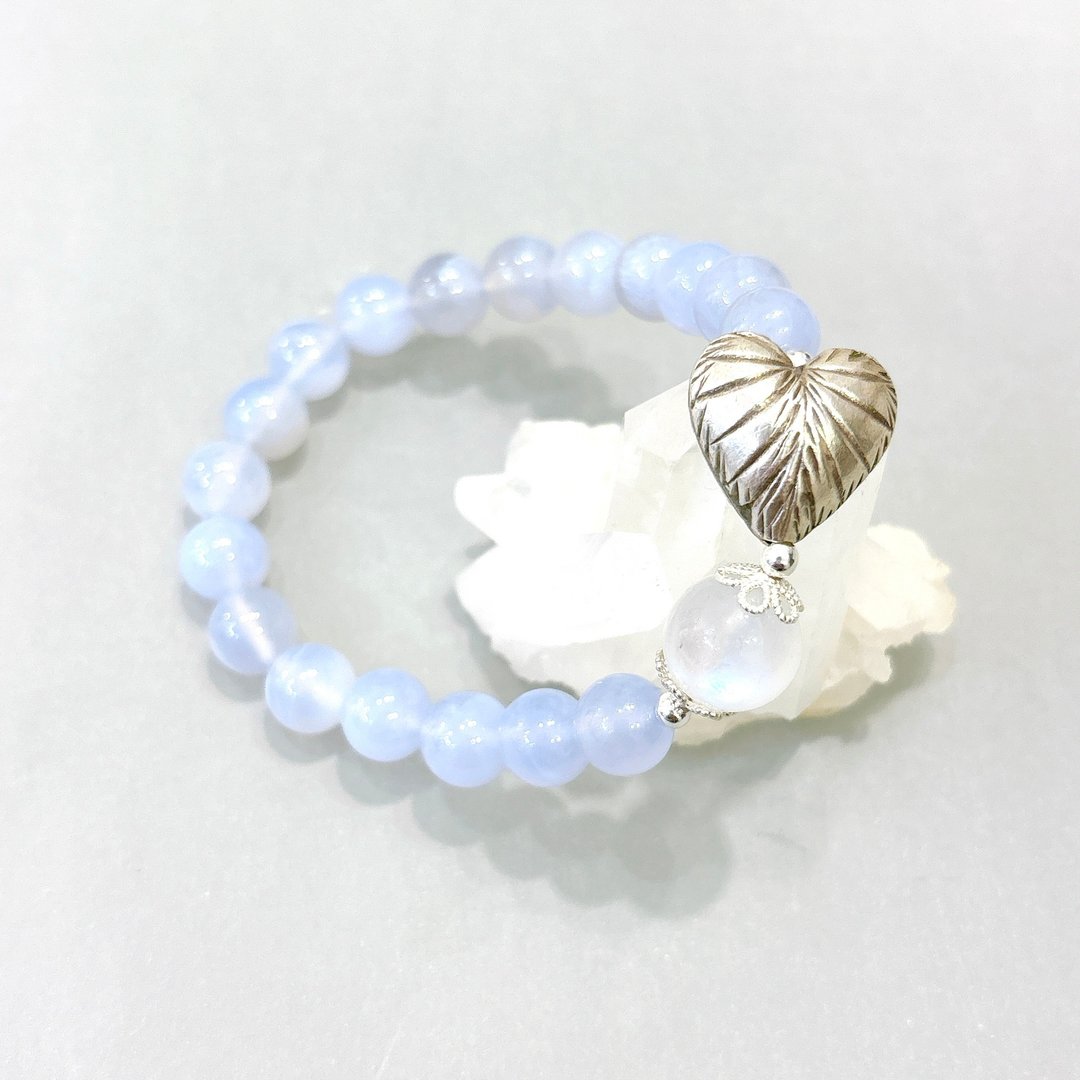 Ops Blue Lace Agate bracelet-蓝纹玛瑙/疗愈/纾压/蓝紫/月光石 - 手链/手环 - 宝石 蓝色