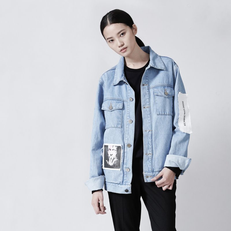 David Bowie Denim Jacket | 牛仔单宁手工刷色外套 - 女装休闲/机能外套 - 其他材质 蓝色