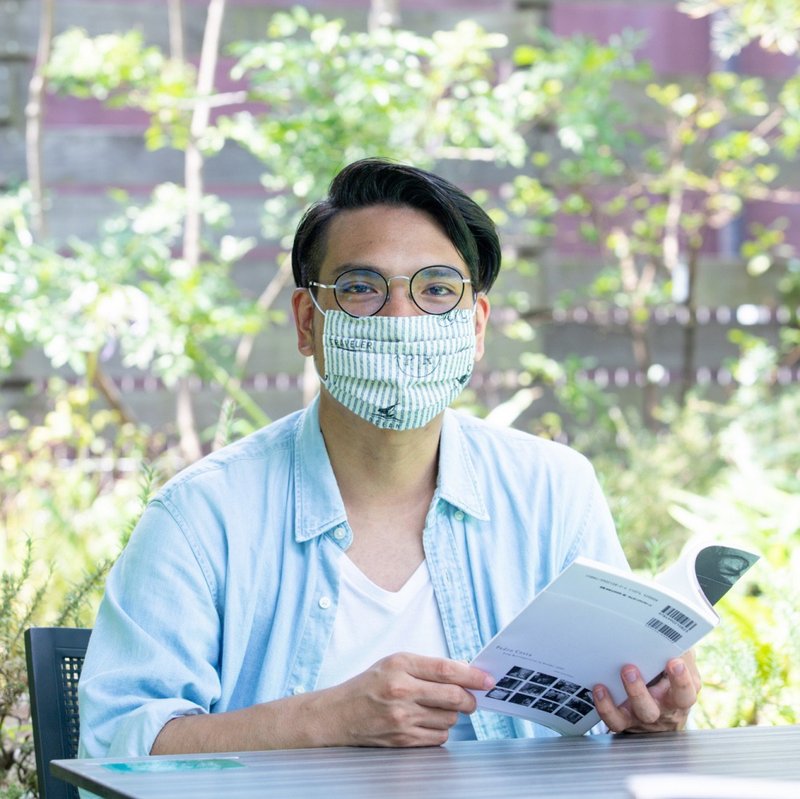 【For Men】日本制可水洗手作立体口罩 Marine Stripe Navy - 口罩 - 棉．麻 蓝色