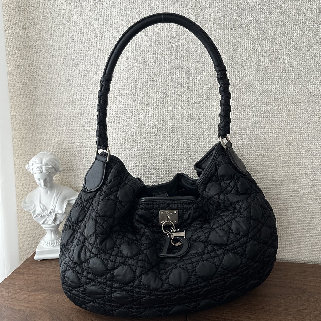 Dior 迪奥 Lady Dior 戴妃包 经典菱格 尼龙拼皮 手提/单肩包 - 侧背包/斜挎包 - 真皮 黑色
