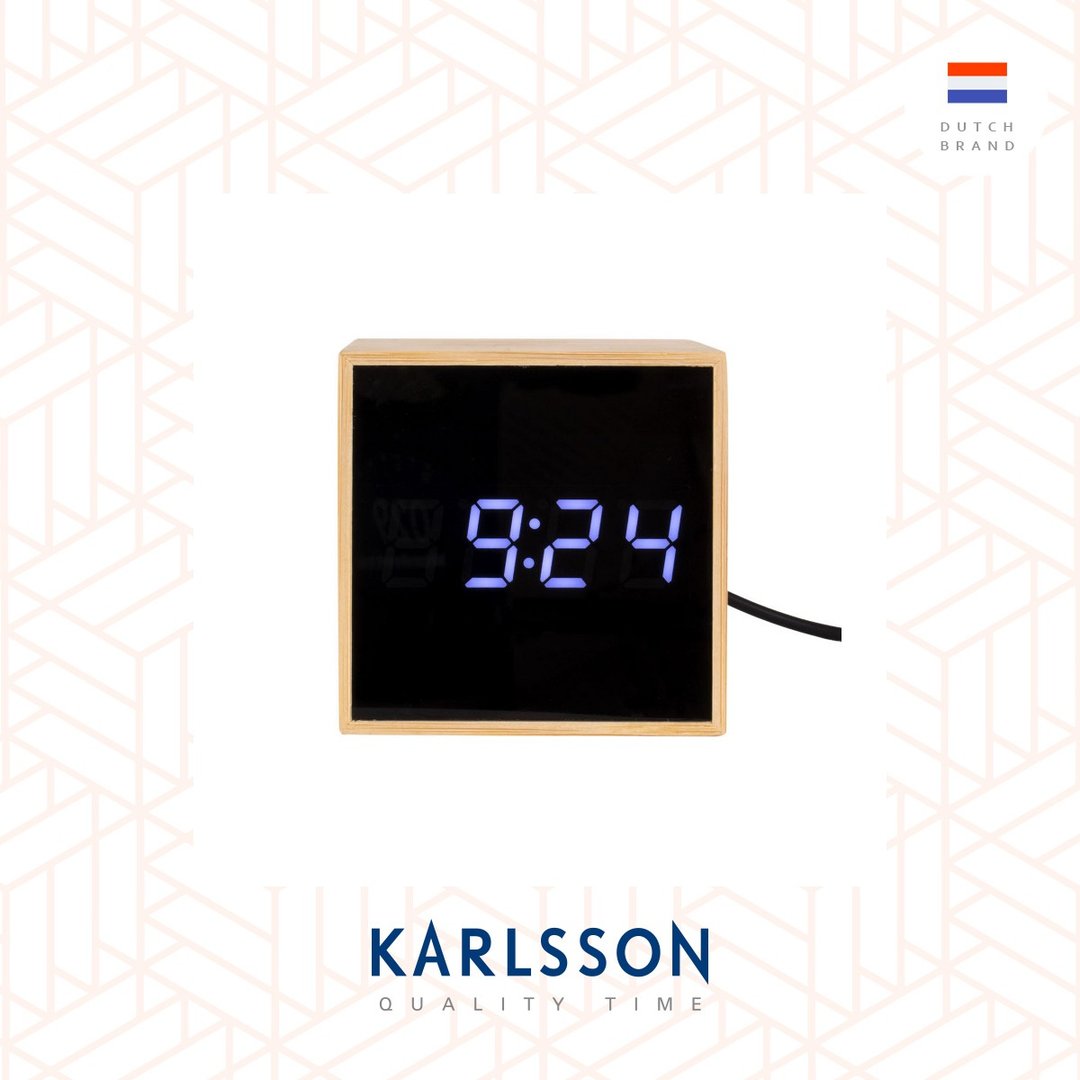 Karlsson, 竹制小立方 LED闹钟 Alarm clock Mini Cube bamboo - 时钟/闹钟 - 竹 咖啡色