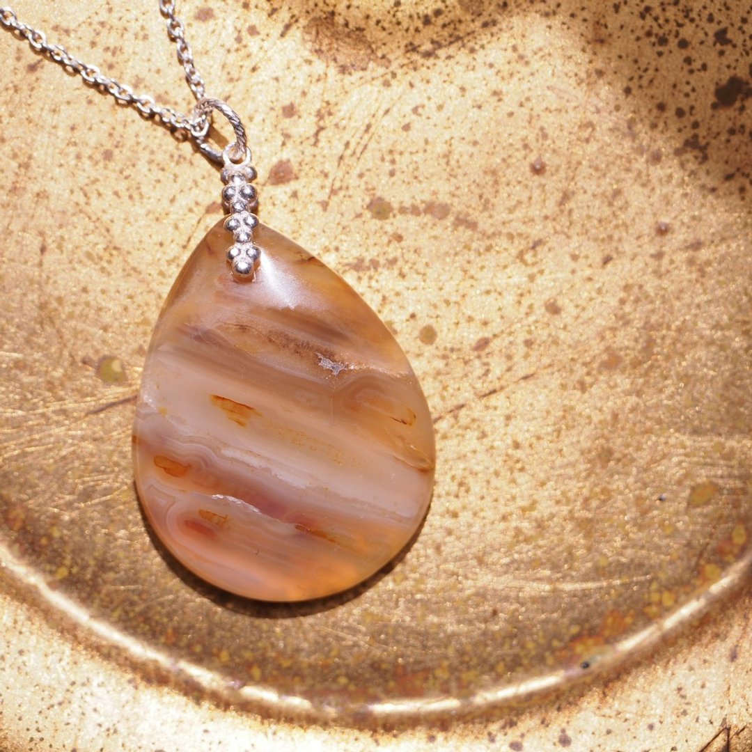 蒙大拿州 玛瑙 手工纯银项链 Montana Agate - 项链 - 半宝石 橘色