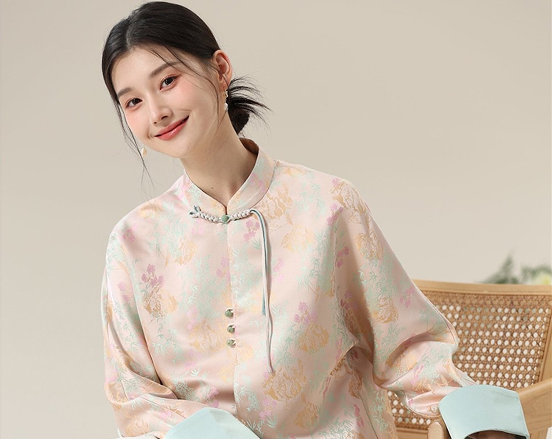 新中式中国风 连袖撞色寬鬆提花上衣外套 - 女装上衣 - 其他材质 多色