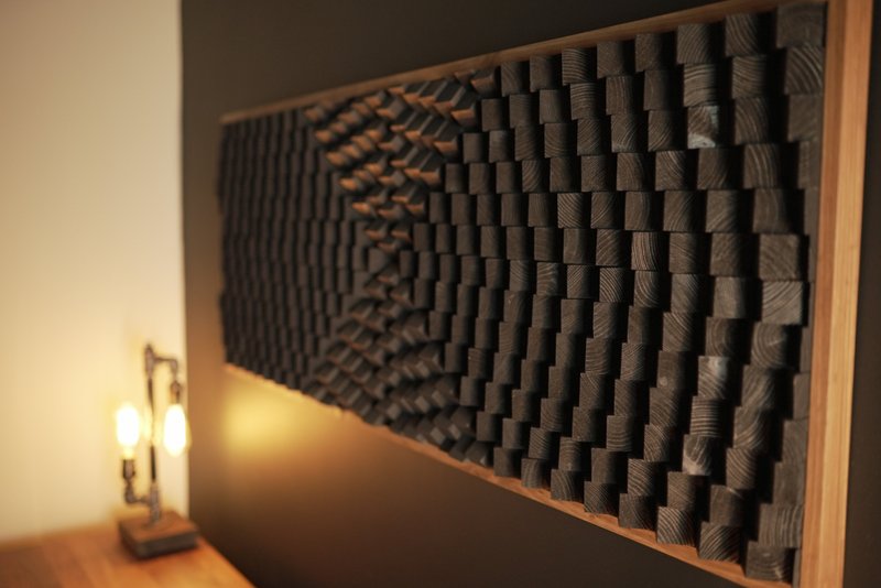 Acoustic Panel - 3D Wood Wall Art - Black Artwork - Home Office - 墙贴/壁贴 - 木头 黑色