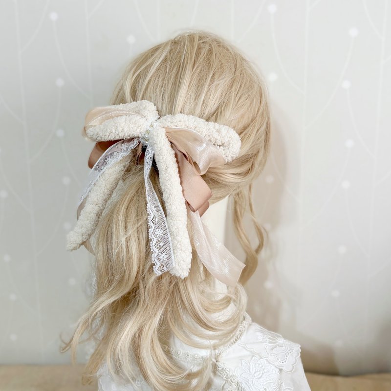 毛绒手工仙女夹 奶茶 杏色 鲨鱼夹 香蕉夹 弹夹 马尾夹 发夹 抓夹 - 发饰 - 其他材质 卡其色