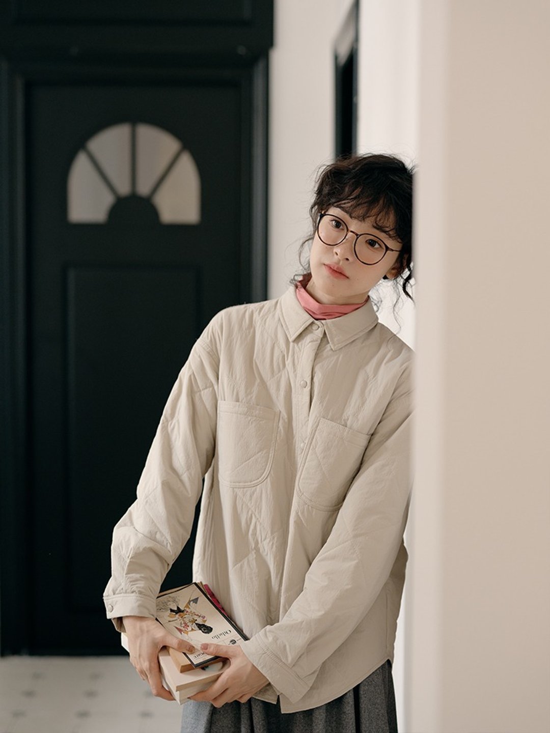 菱格分割线设计衬衫式棉服外套 日系风格穿搭 冬 - 女装休闲/机能外套 - 棉 多色