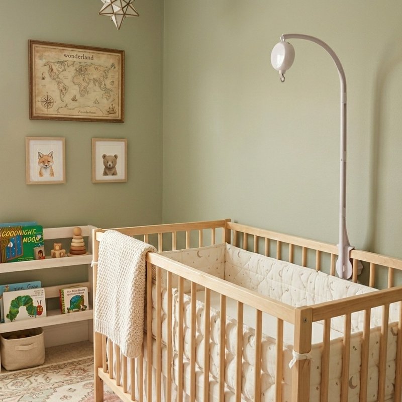 婴儿音乐盒挂架及婴儿床挂臂  育婴室挂饰挂架 - 满月礼盒 - 环保材料 白色