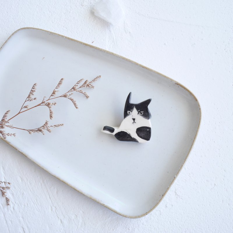 别针 | 奔驰黑白猫 - 胸针 - 粘土 黑色