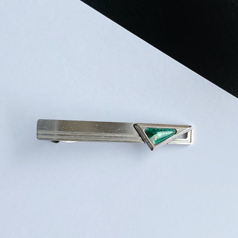 Space [Emerald] Cloisonne Tie Clip Pure Silver Wired Cloisonne - 领带/领带夹 - 其他材质 绿色