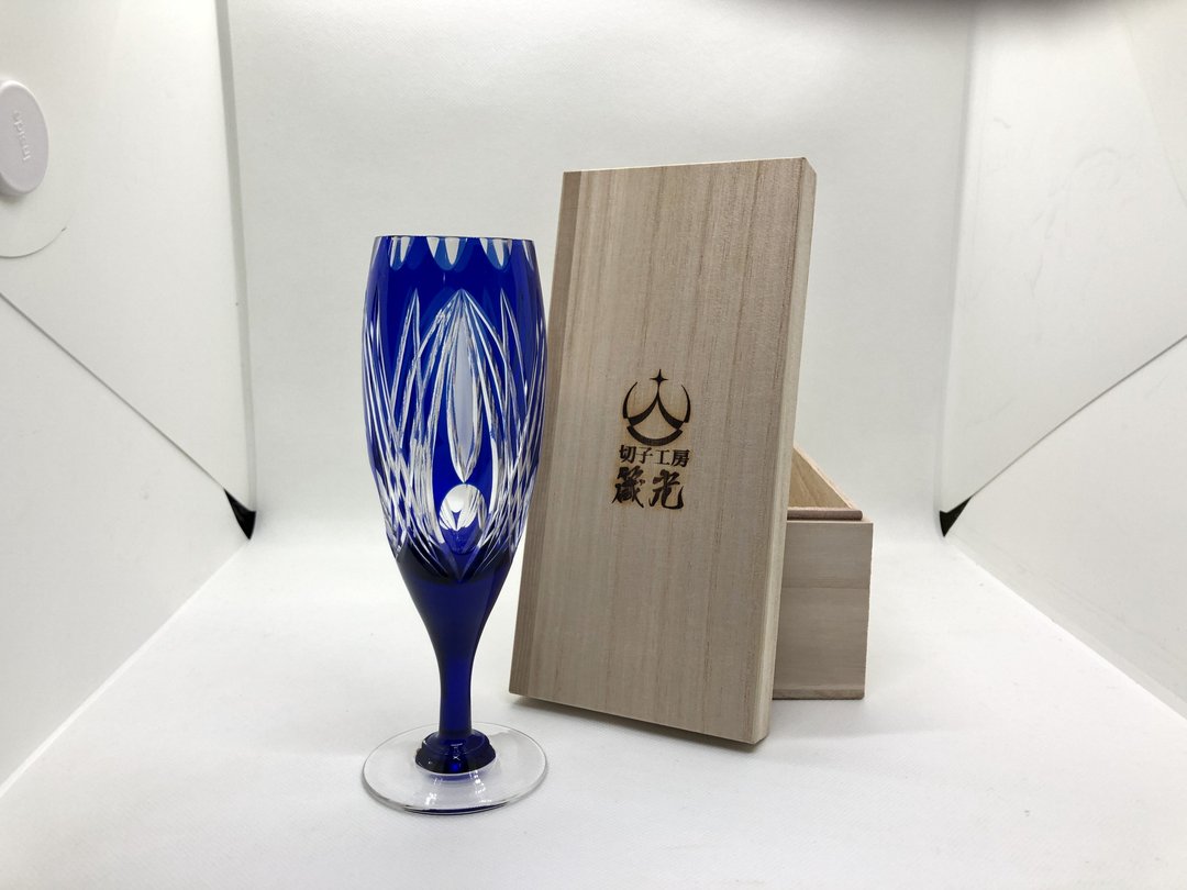 Curved flute champagne glass on buds - 玻璃杯 - 玻璃 蓝色