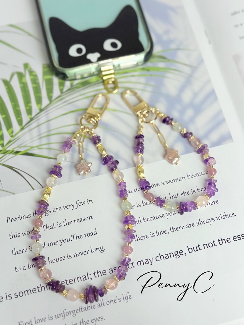 水晶吊饰 手机吊饰 手机挂链 紫水晶 粉晶 草莓晶 月光石  好人缘 - 吊饰 - 水晶 