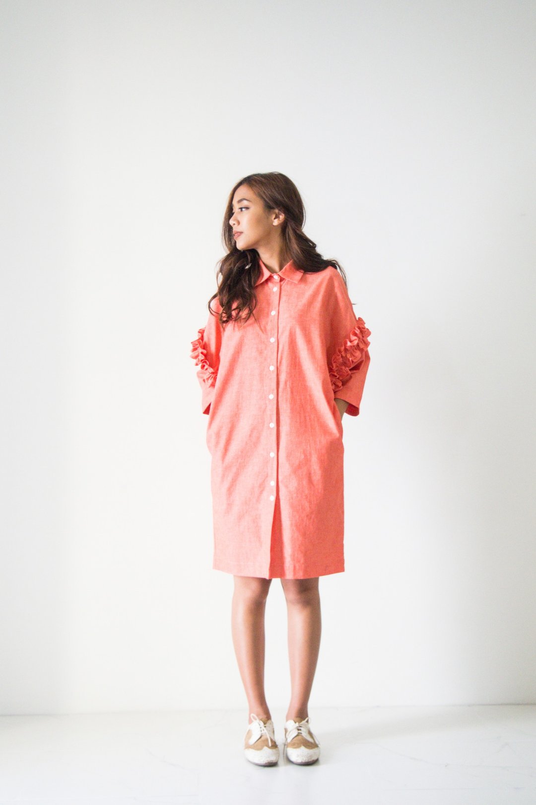 Mani Mina Tribal Dress With Ruffle Orane - 洋装/连衣裙 - 棉 