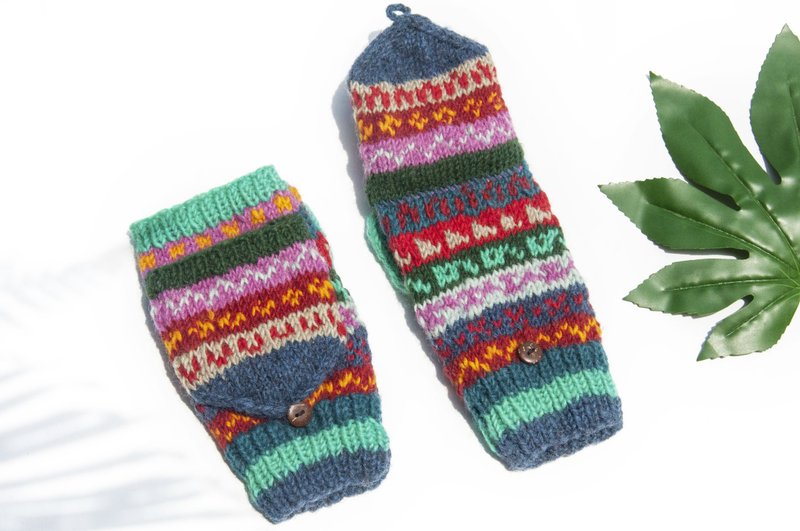 手织纯羊毛针织手套/可拆卸保暖手套/内刷毛手套/触控手套-北欧 - 手套 - 羊毛 多色