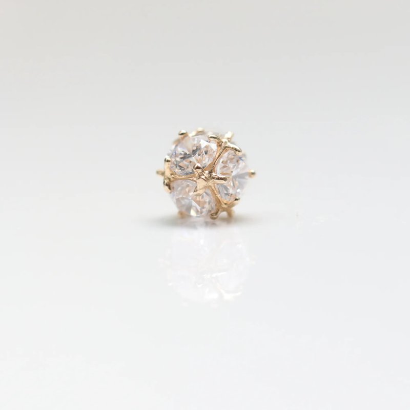 14K 立体绣花球钻锁珠耳环 (单个)耳骨 耳窝 不退色 - 耳环/耳夹 - 贵金属 金色