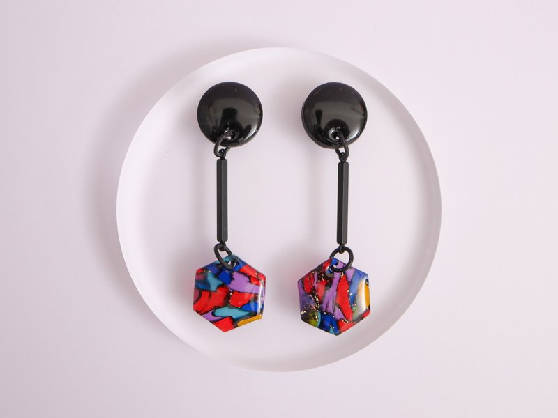 Stained glass style pierced Clip-On/surgical Stainless Steel/allergy to metal 56 - 耳环/耳夹 - 粘土 多色