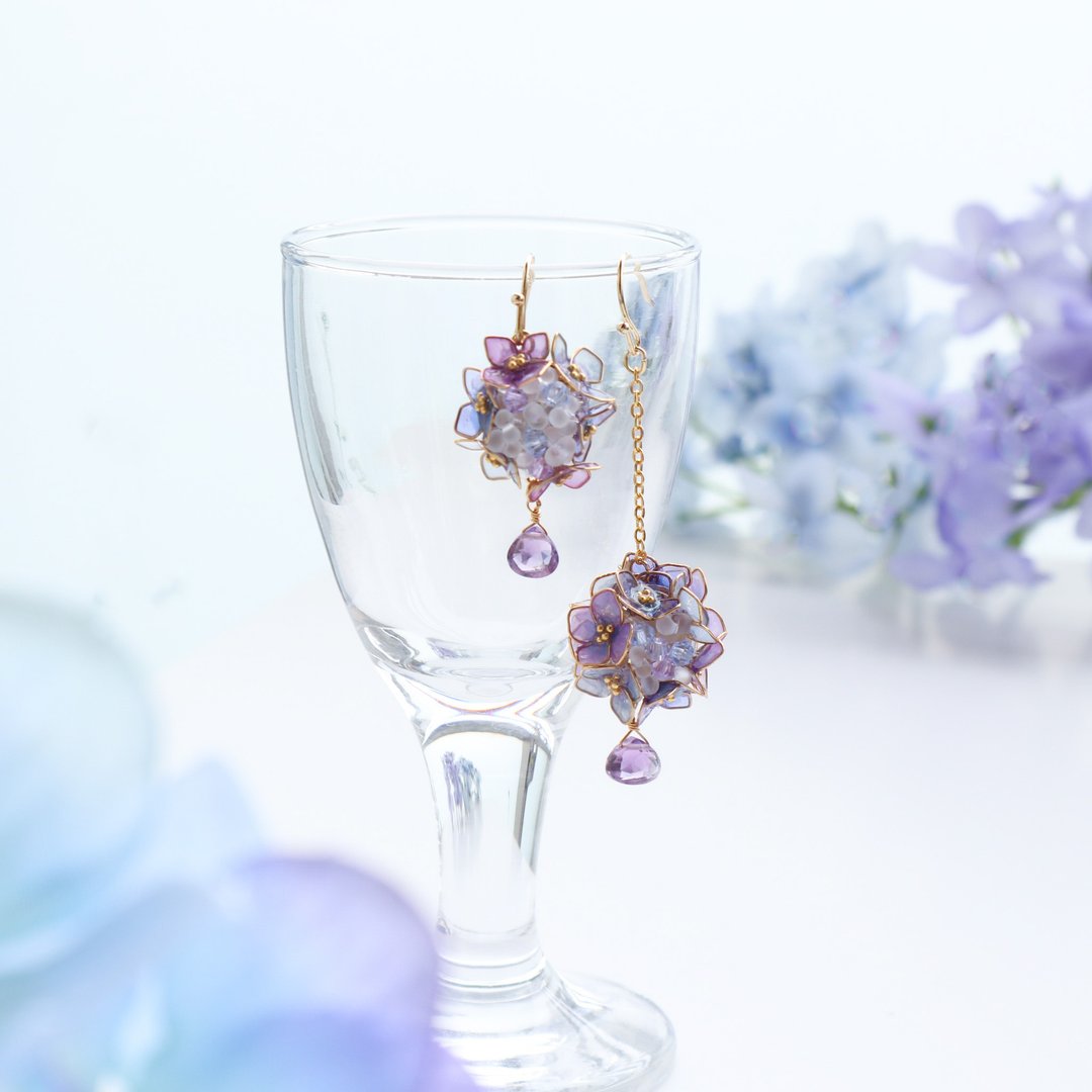Special version Gemstone-like hydrangea earrings - 耳环/耳夹 - 其他材质 紫色