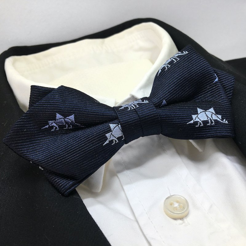 Stegosaurus bowtie butterfly Navy - 领结/领巾 - 丝．绢 蓝色