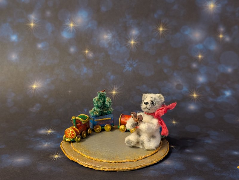 圣诞泰迪熊。钩织微缩模型。高 5 厘米。 - 玩偶/公仔 - 其他材质 多色