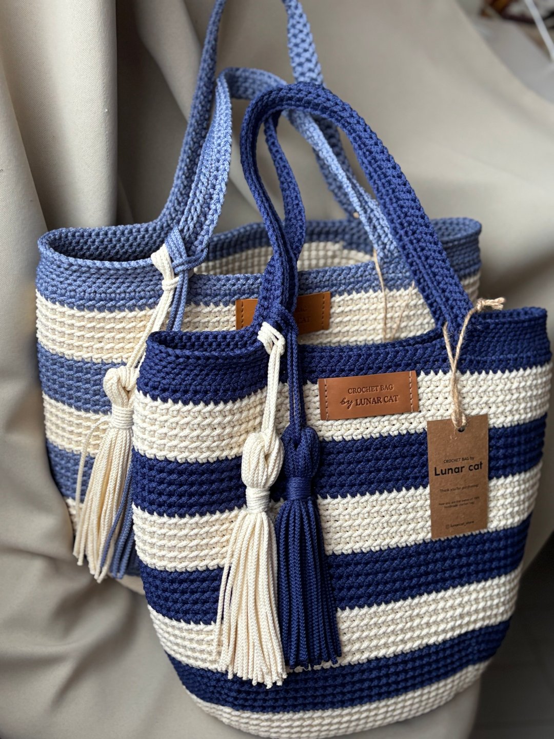 Crochet Tote Bag LUNARBAG XL size, Large Crochet Bag, Bag, Beach Bag Crochet - 手提包/手提袋 - 聚酯纤维 多色